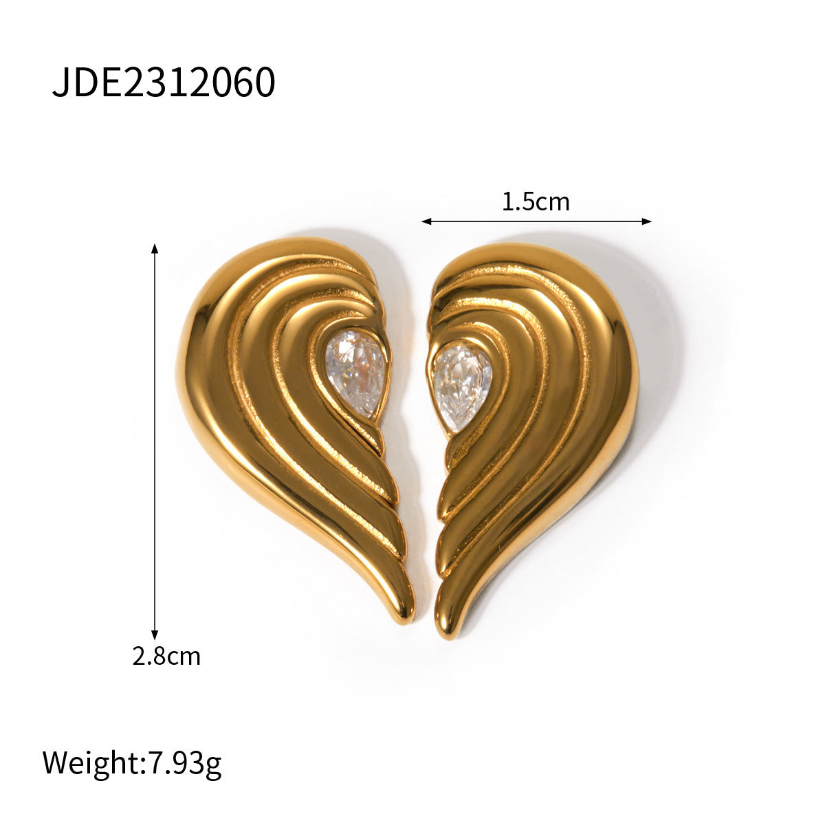 18k Gold Stainless Steel Inlaid Zircon Symmetrical Heart Earrings - HD Wireless Product #6