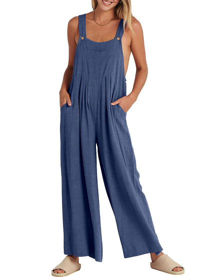 Women's Solid Color Loose Casual Cotton And Linen Suspender Jumpsuit d042e0fc 6412 4590 ae34 504cd15813db