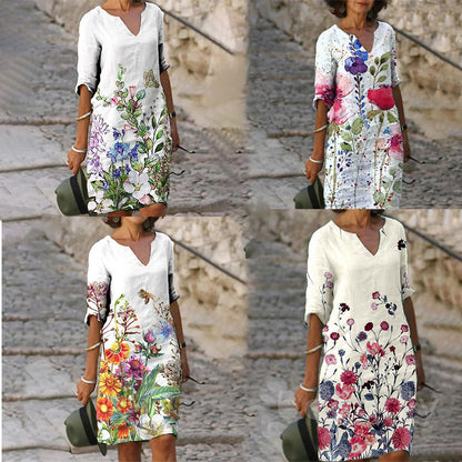 Flower Leaves Printing Rendering V-neck Dress d080b4ab d6e6 4923 923c f7aed80bbae7