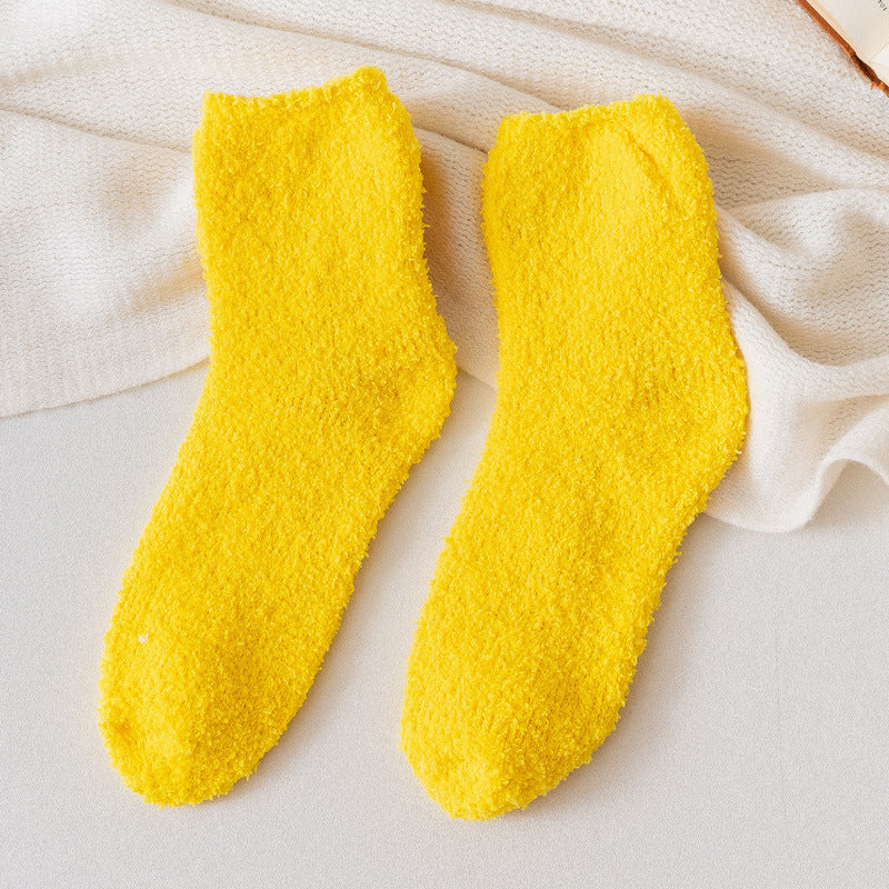 Autumn And Winter Half Velvet Socks Coral Velvet Women's Solid Color Socks Thickened Warm Mid-calf Length Socks d0d2f2bd 149d