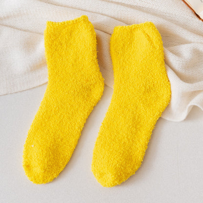 Autumn And Winter Half Velvet Socks Coral Velvet Women's Solid Color Socks Thickened Warm Mid-calf Length Socks d0d2f2bd 149d