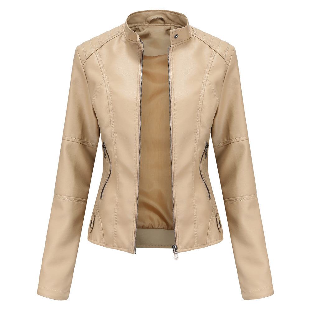 Thin Large Size Leather Clothing With Stand Collar Slim-fit Jacket d0e14d02 0718 4fd9 9354 ab22eed6e0fe