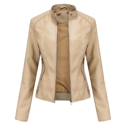 Thin Large Size Leather Clothing With Stand Collar Slim-fit Jacket d0e14d02 0718 4fd9 9354 ab22eed6e0fe
