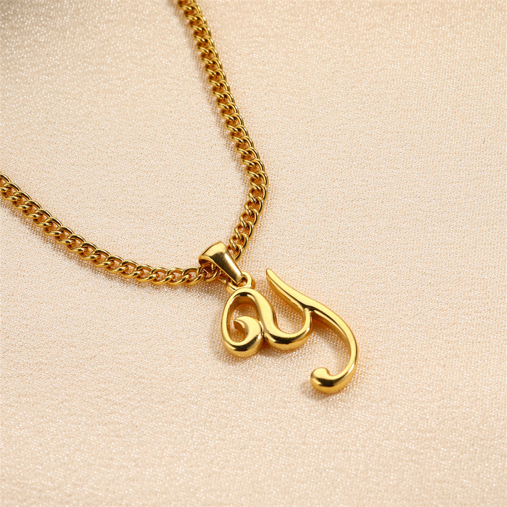 Simple Elegant Necklace Stainless Steel 18K Gold Mini English Letter Pendant d0e82e58 db31 403a a169 66f4179a04ce