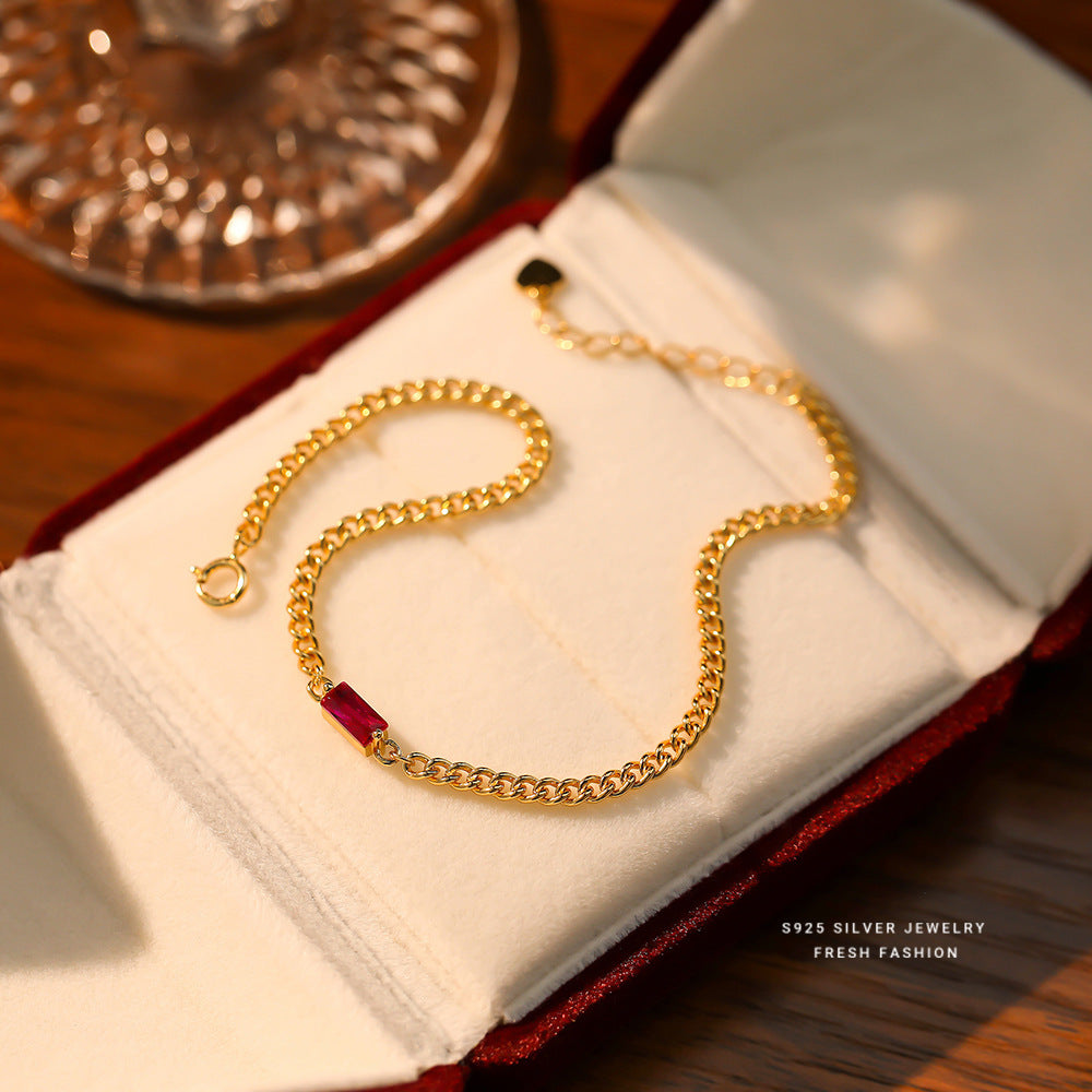 Pure Silver Red Corundum Chain Bracelet d0f20d2e 53de 4a7a bd25 589cd8417042