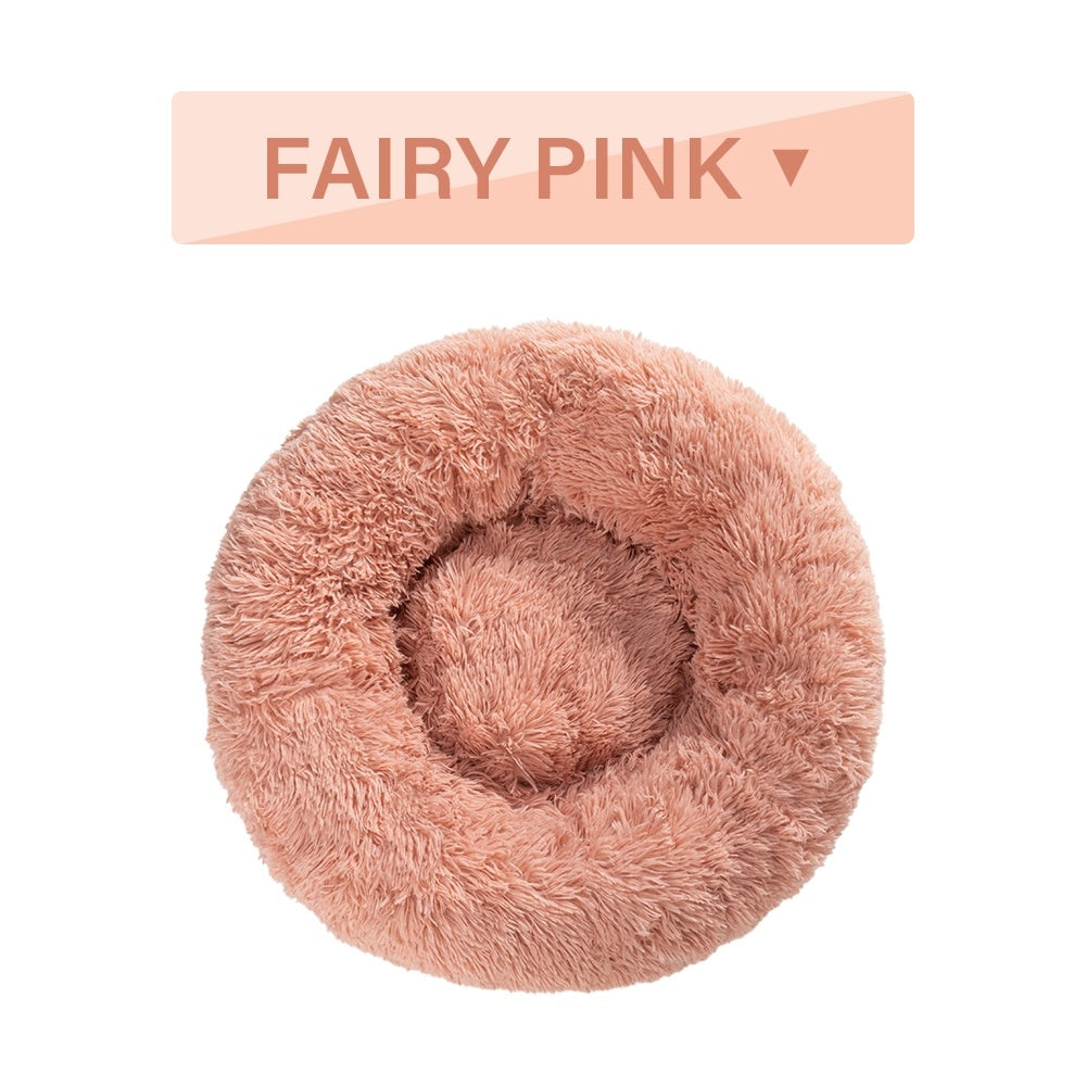 Fluffy Donut Dog Bed  Warm Soft Long Plush Pet Cushion Dog House Cat  Bed Washable Pet Sofa Mat Calming Samll Large Dog Beds 