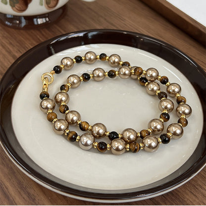 Brown Tiger Eye Pearl Necklace Autumn And Winter Light Luxury Niche Sweater Chain Women Fashion Jewelry d136f947 b458 4a52 82