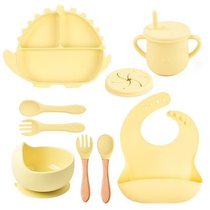 8-piece Children's Silicone Tableware Set Dinosaur Silicone Plate Bib Spoon Fork Cup Baby Silicone Plate - HD Wireless Product #7