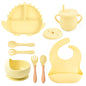 8-piece Children's Silicone Tableware Set Dinosaur Silicone Plate Bib Spoon Fork Cup Baby Silicone Plate - HD Wireless Product #7