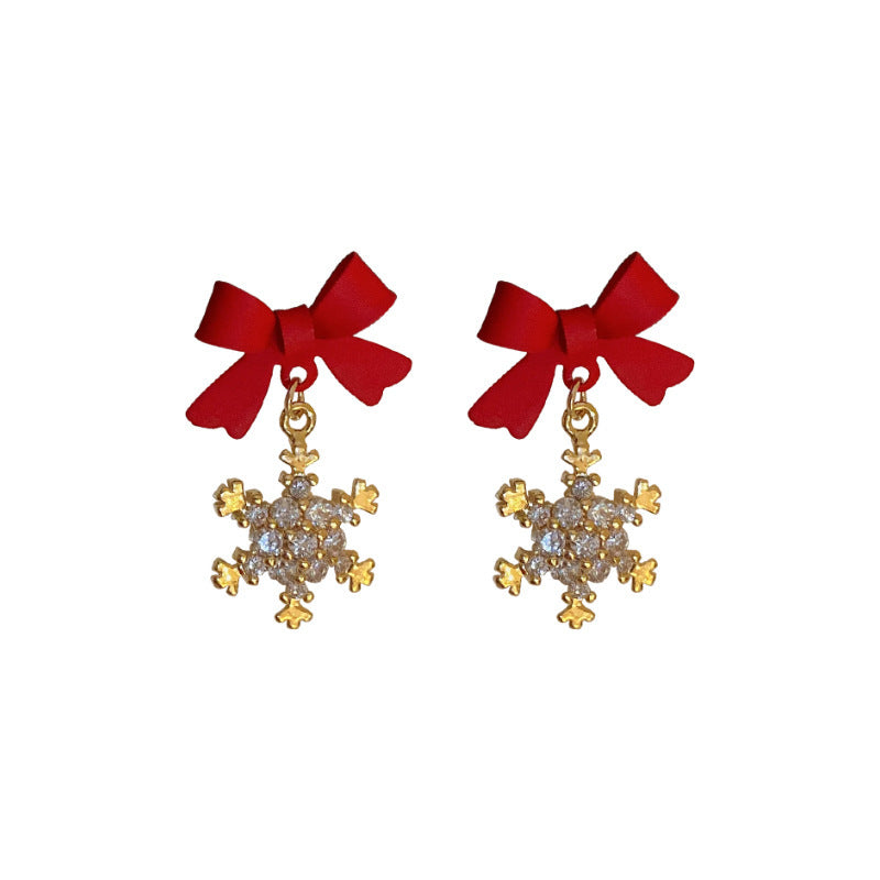 Silver Needle Zircon Snowflake Bow Earrings d151b323 ff67 4b10 8dff dc6fd68585b0