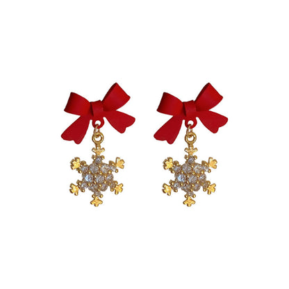 Silver Needle Zircon Snowflake Bow Earrings d151b323 ff67 4b10 8dff dc6fd68585b0