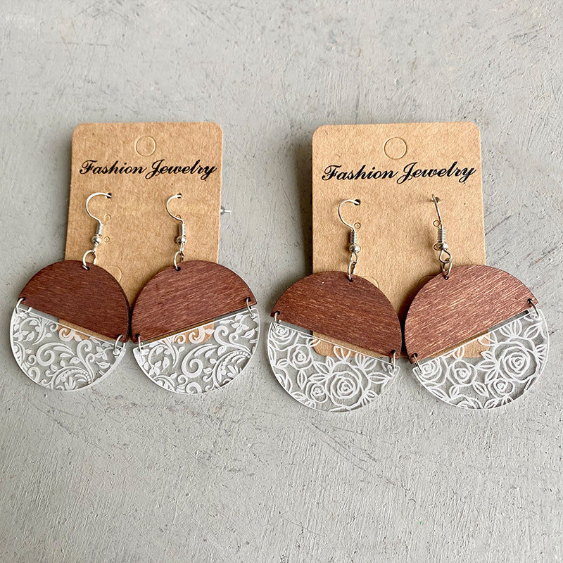 Wood Acrylic Geometric Stitching Rose Flower Lace Laser Marking Personalized Earrings d1653fe5 fd7d 4cf4 a244 0614558b6247