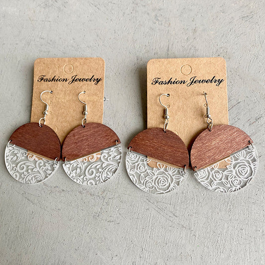 Wood Acrylic Geometric Stitching Rose Flower Lace Laser Marking Personalized Earrings d1653fe5 fd7d 4cf4 a244 0614558b6247