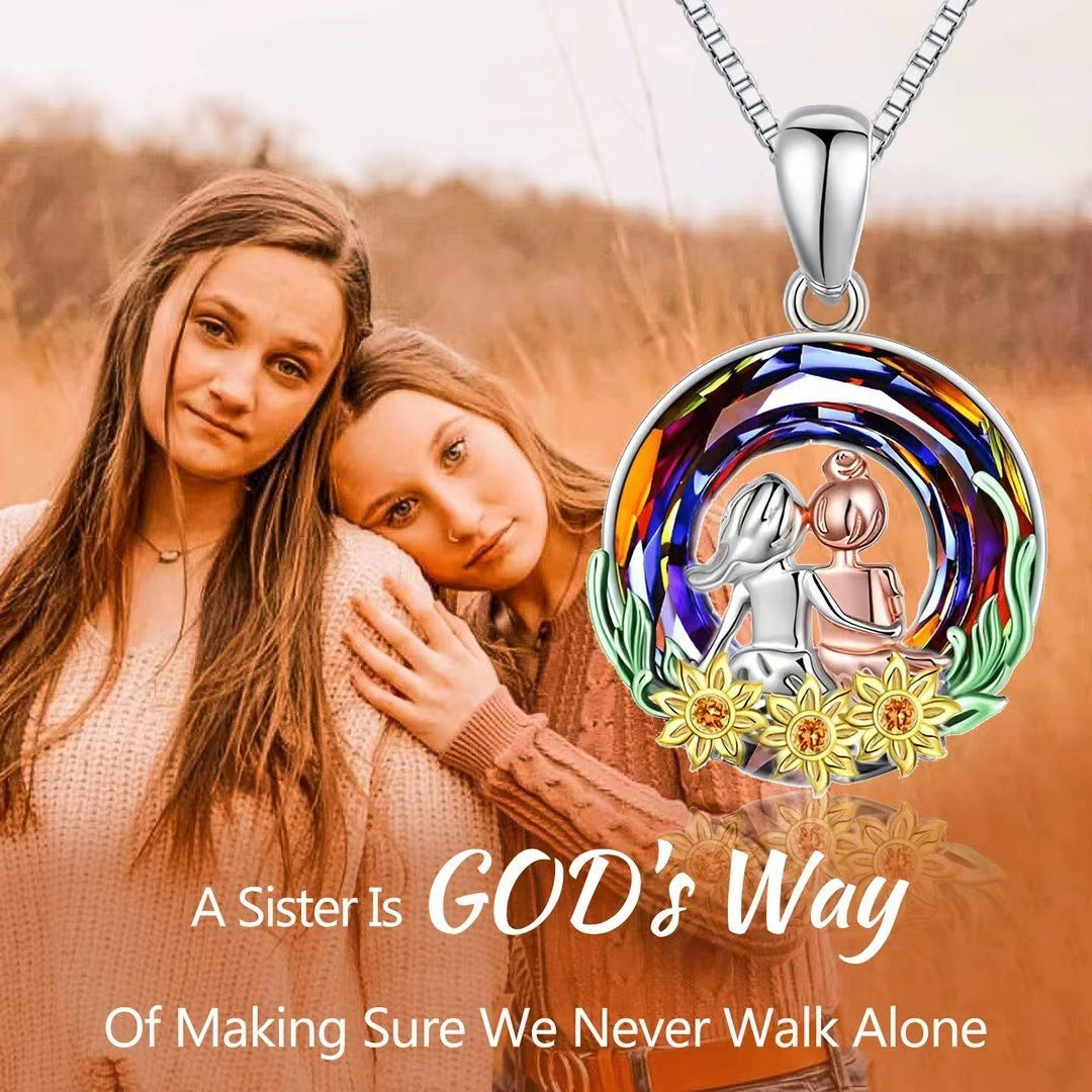 Stained Crystal Glass Sunflower Round Necklace d1739d1c a9d0 479c 8585 d1ae4ec6045f