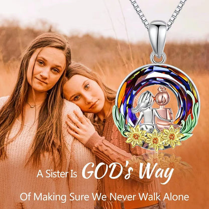 Stained Crystal Glass Sunflower Round Necklace d1739d1c a9d0 479c 8585 d1ae4ec6045f