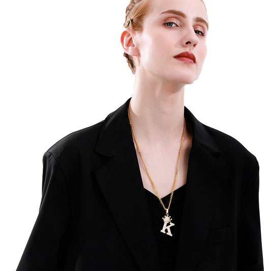 Crown Pendant Stainless Steel Letter Necklace d17bec38 b615 47e7 9192 2f1e3f3737ee