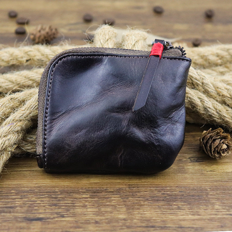 Textured Wear-resistant Genuine Leather Vintage Unisex Mini Purse d1c64128 a0c3 4be9 8092 e67bdfea9e90