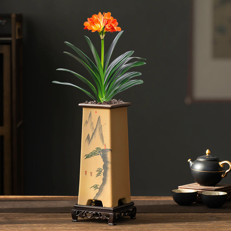 Purple Sand Retro Clivia Special Bonsai High Leg Plant Pot Home Indoor Desktop Decoration With Support d1df4da7 df28 4d00 aae