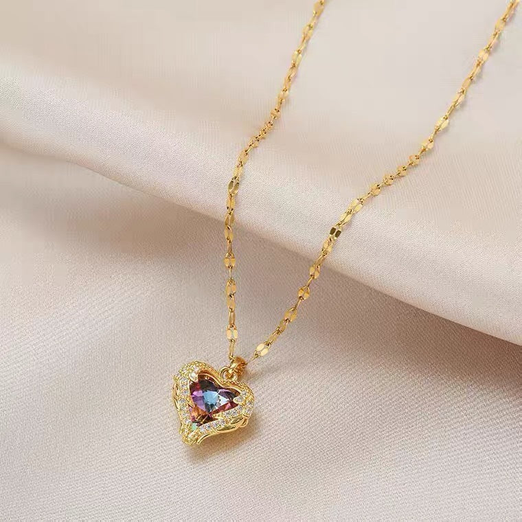Crystal Ocean Heart Necklace Women's Colorless Clavicle Chain Net Red All-match d1ef8cfb 2935 48a9 8995 2eab5979a1b2