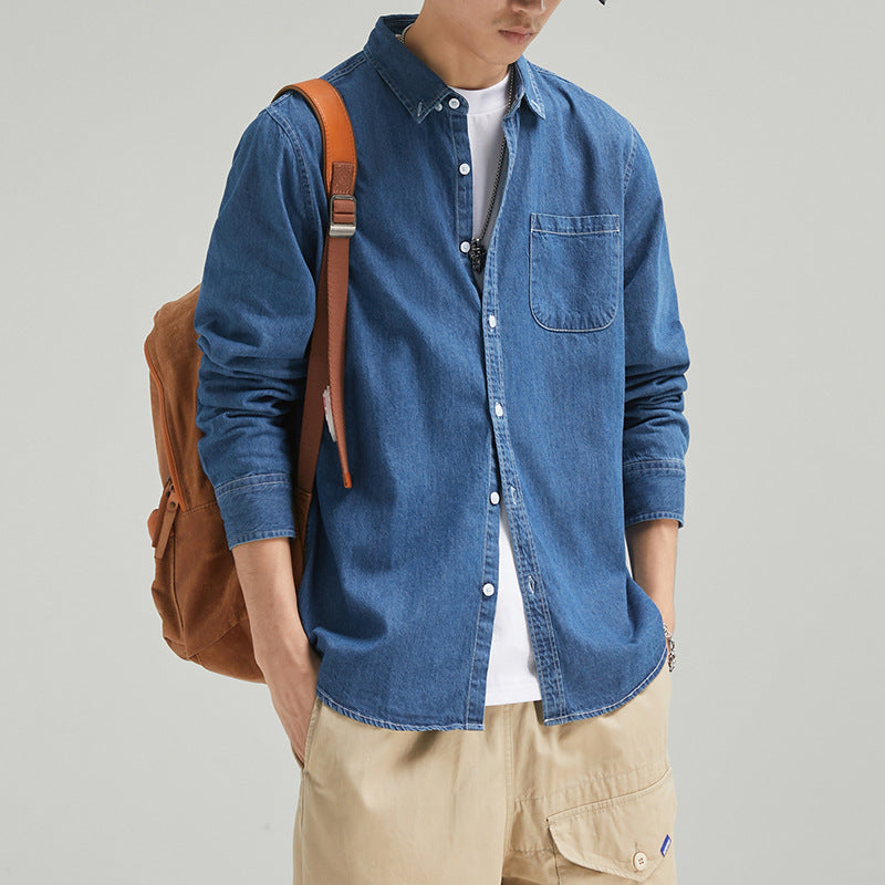 Men's Long Sleeve Solid Color Casual Thin Lapels Denim Shirt d211d2c7 cdcb 436a bfc4 8f2019369e42