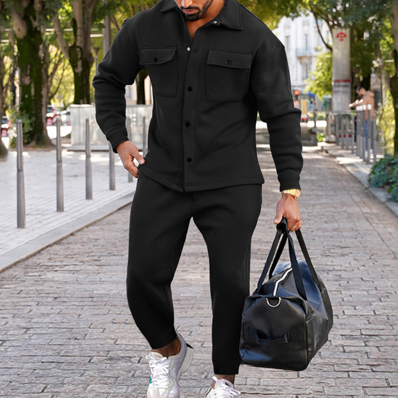 Suede Single-breasted Solid Color Slim Fit Two-piece Suit Men d2263332 834f 4503 b47a 1e00deb88ec3