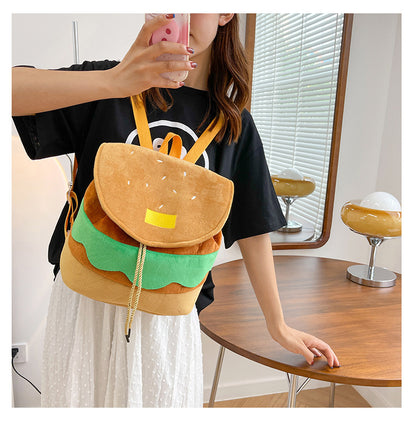 Cute Hamburger Plush Backpack Soft Cartoon Burger Plush Coin Purse Girls Kindergarten School Bookbag Children Kids Pack