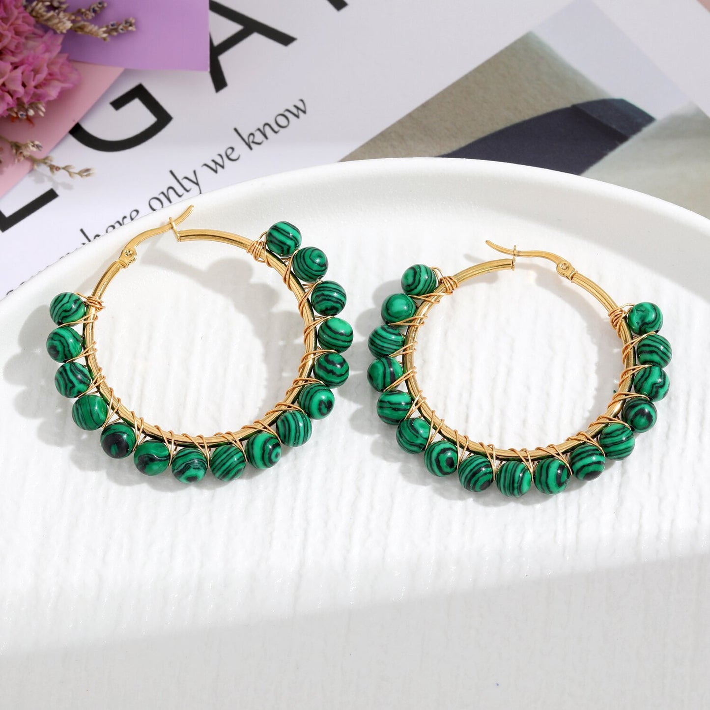 Natural Stone Stainless Steel Winding Earrings d24b0c05 9558 40db 824b 7388fd85a024