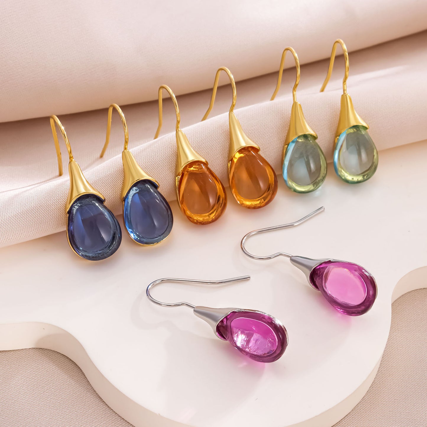 Drop-shaped Inlaid Cat's Eye Earrings Four-color Simple d27f987d e1c6 42af 9fab 93df7d2efb94