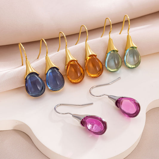Drop-shaped Inlaid Cat's Eye Earrings Four-color Simple d27f987d e1c6 42af 9fab 93df7d2efb94