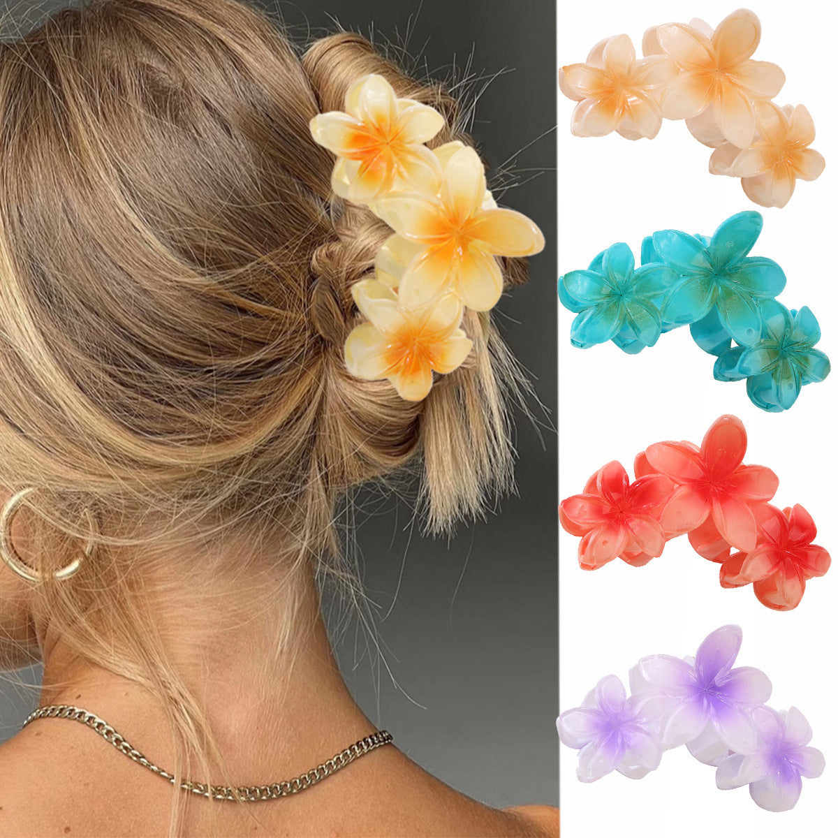 Three Flowers Plumeria Rubra Large Hair Clip Female d2e53506 797c 43a9 880b e80deba58e67