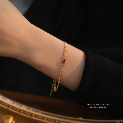 Pure Silver Red Corundum Chain Bracelet d31217a5 631b 4471 a67f 7921f27c325b