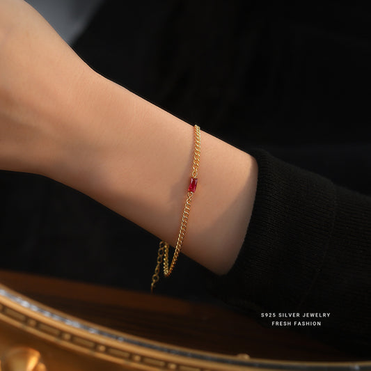 Pure Silver Red Corundum Chain Bracelet d31217a5 631b 4471 a67f 7921f27c325b