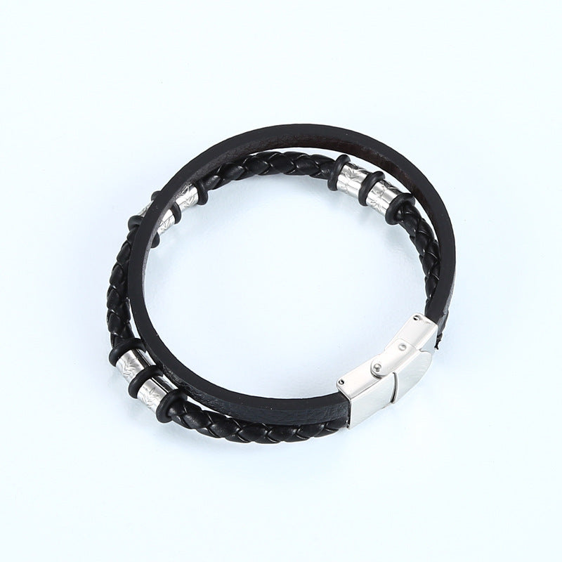 Stainless Steel Woven Leather String Couple Bracelet d3442e94 f42c 4cb4 b80c 000e5bf7c43d