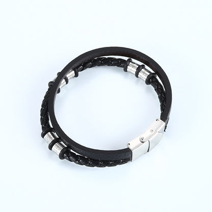 Stainless Steel Woven Leather String Couple Bracelet d3442e94 f42c 4cb4 b80c 000e5bf7c43d