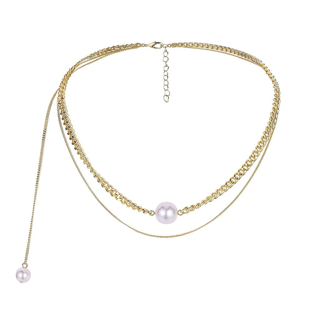 All-match Cold Rock Hip-hop Pearl Necklace Clavicle Chain Female d34cc195 609f 4410 95f0 0441c3b99090