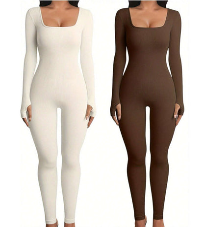Women's Yoga Sports Fitness Jumpsuit Workout Long Sleeve Square Collar Clothing d3a249e5 f3ef 4ac2 b80e 776c572a38a5