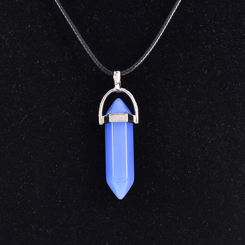 European And American Fashion Natural Crystal Hexagonal Column Pendant Necklace, Crystal Stone Faceted Diamond Pendant d3e793