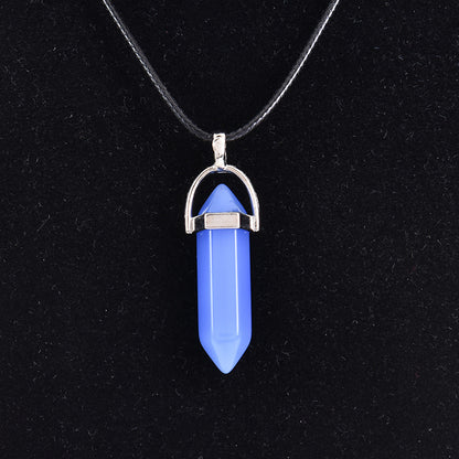 European And American Fashion Natural Crystal Hexagonal Column Pendant Necklace, Crystal Stone Faceted Diamond Pendant d3e793