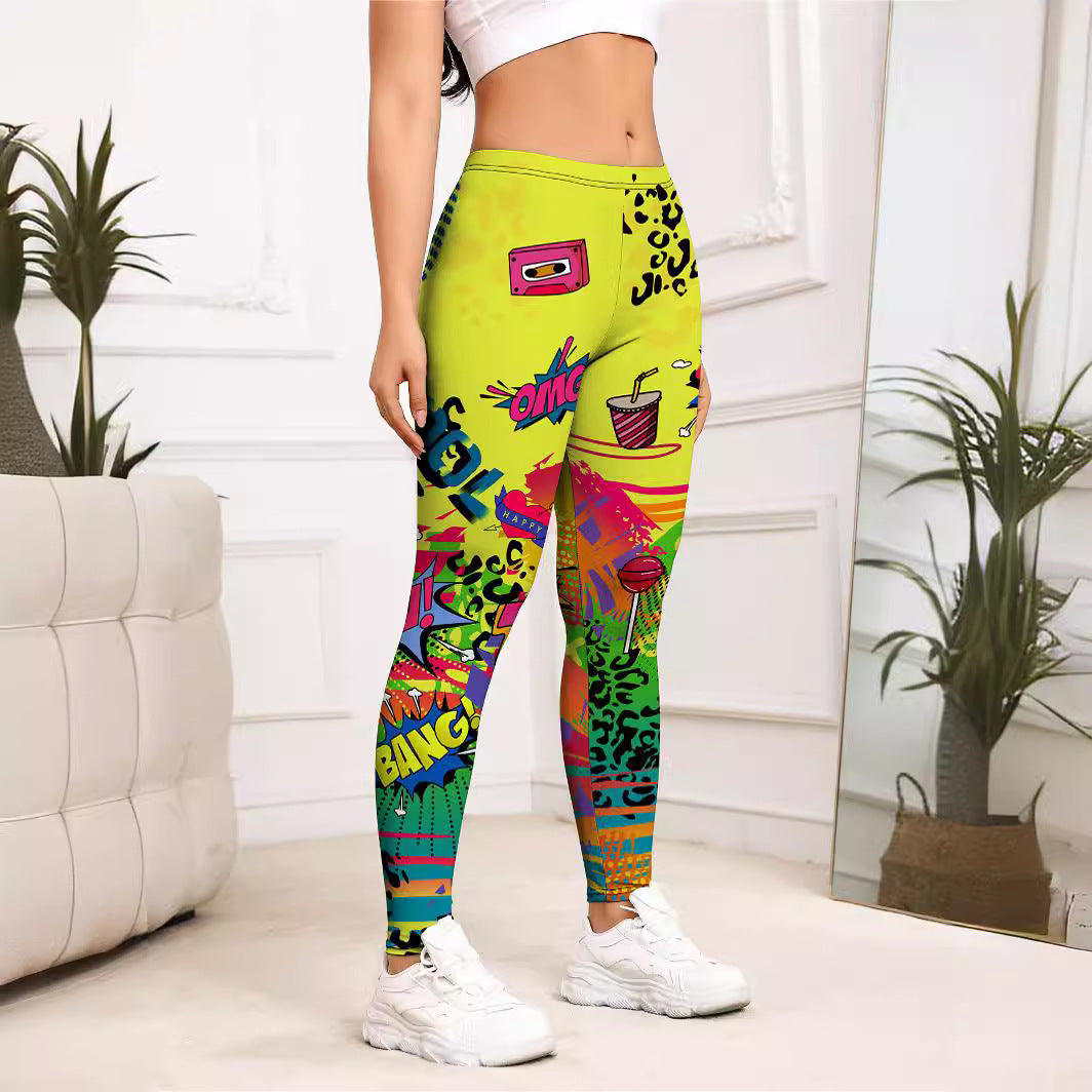 Yellow Cartoon Printed Sports Slim-fitting Leggings d3ea78d5 bd48 4b13 9e14 1fdc14516923