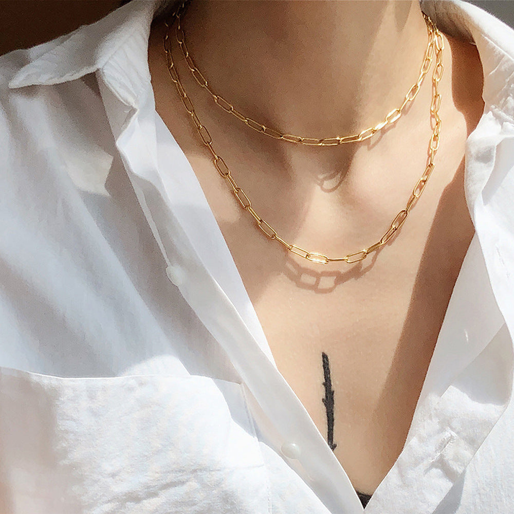 18k Gold Stainless Steel Paper Clip Clavicle Necklace Female 0 Word Chain All-match - HD Wireless Product #5