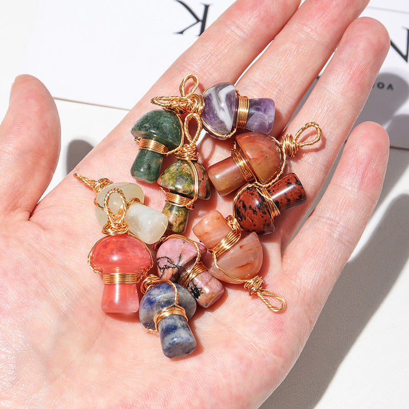 Crystal Agate Semi-Precious Mushroom Braided Pendant d4238ee3 2c32 402c abbe f9f3bc5c05ac