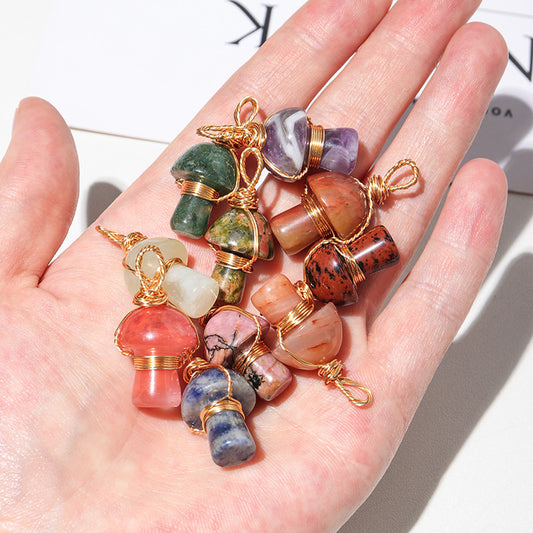 Crystal Agate Semi-Precious Mushroom Braided Pendant d4238ee3 2c32 402c abbe f9f3bc5c05ac