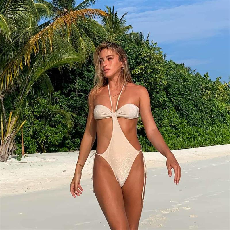 Lace-up One-piece Swimsuit Women's Halter Design Sense d480d346 8ec7 4c33 9b9c ab7c8061a650