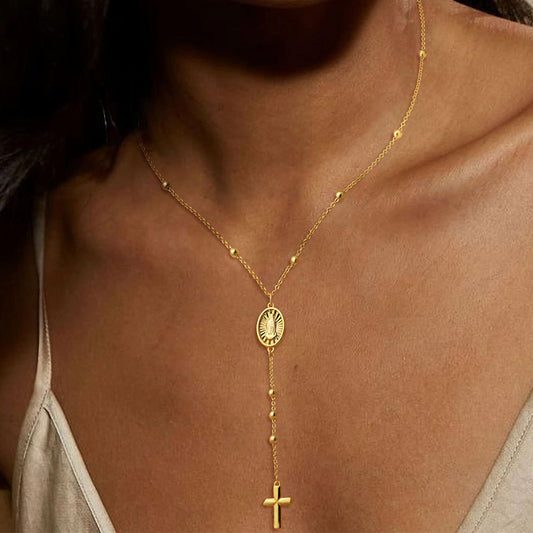 Fashion Cross Necklace Exquisite Y-shaped Bead Necklace d49718b0 f2ed 4aa2 acc7 1a37d84cf36e