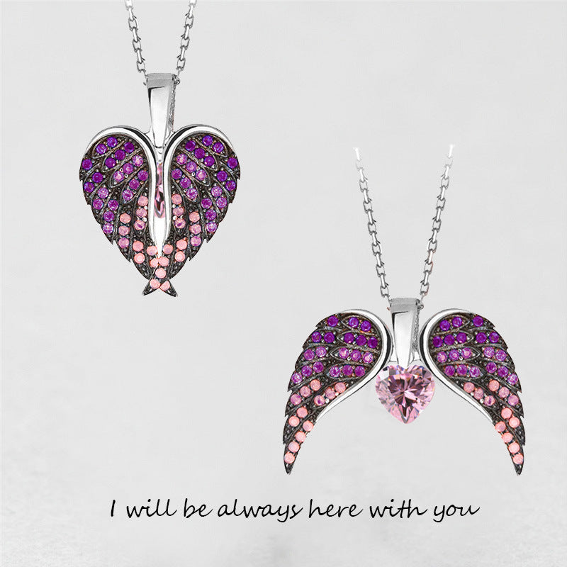 Angel Wings Heart Pendant Necklace Women d4c6d185 58be 4adf ab51 f7444b4411da