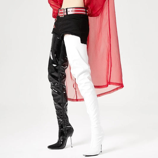 Pointed Toe Side Zip Patent Leather High Stiletto Over The Knee Women's Boots d5196faf 64da 43eb 8fbf 7f7e2ab0f866