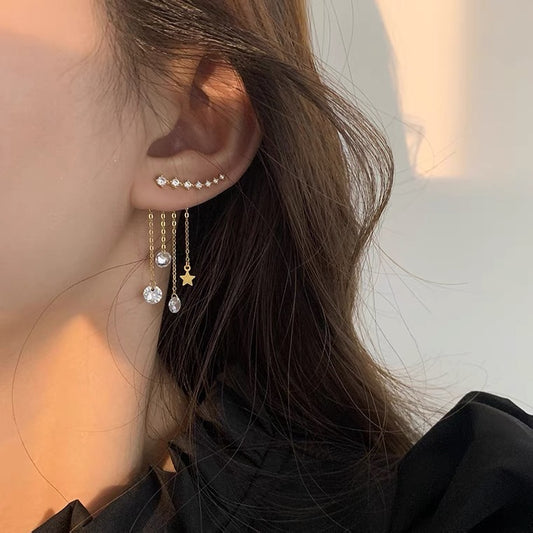 High-quality Mango Star Zircon Tassel Thin Earrings d5254029 d43c 47c5 bcc9 0d76b5dbec39