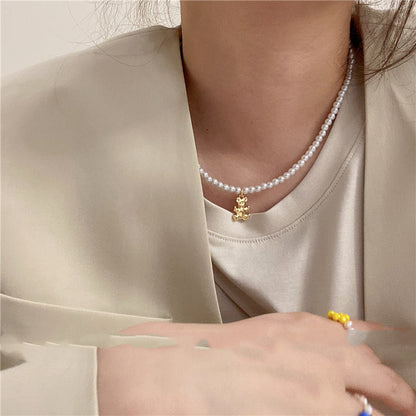 Geometric Bear Pearl Necklace Girlish Color Bear Pearl Temperament d52ded7e 2746 406c 871f 2f75e4e29acb