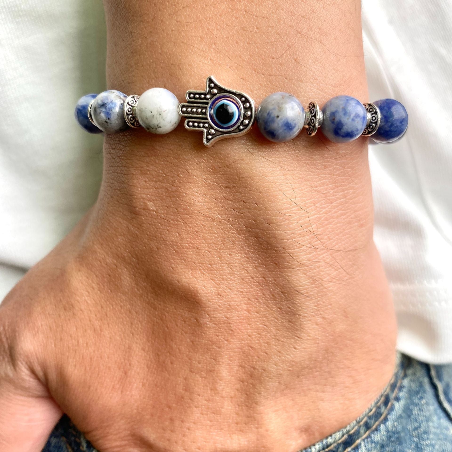 8mm Palm Eye Volcanic Stone Elastic Line Yoga Bracelet - HD Wireless Product #3