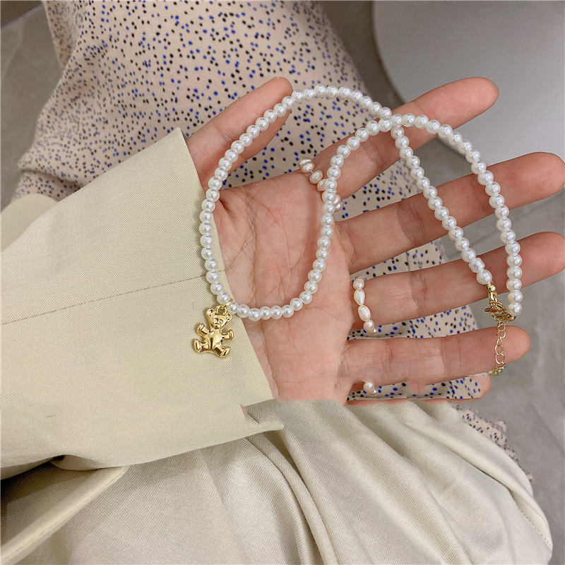 Geometric Bear Pearl Necklace Girlish Color Bear Pearl Temperament d56f4ffe 7693 44af 991b 1332cb21df6a